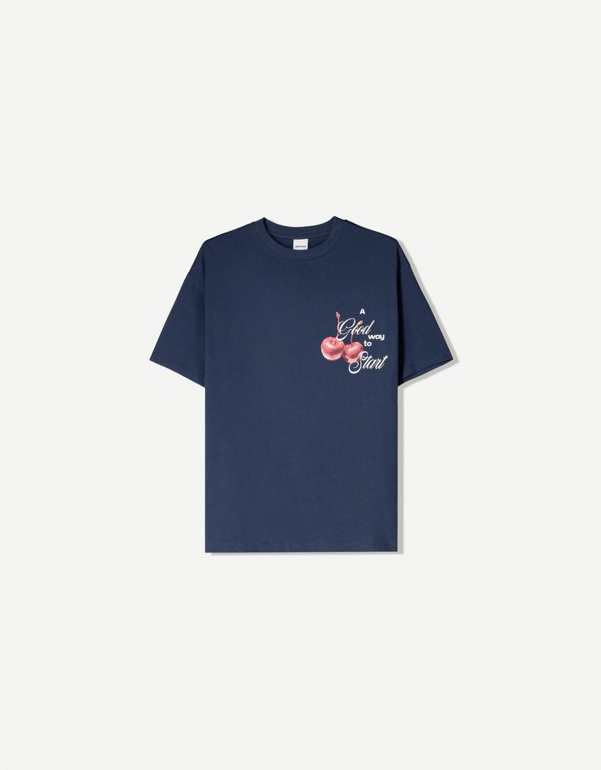 Printed short sleeve oversize T-shirt-Navy-3