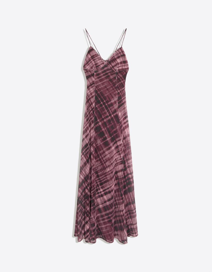 Vestido largo tirantes tul-Burdeos
