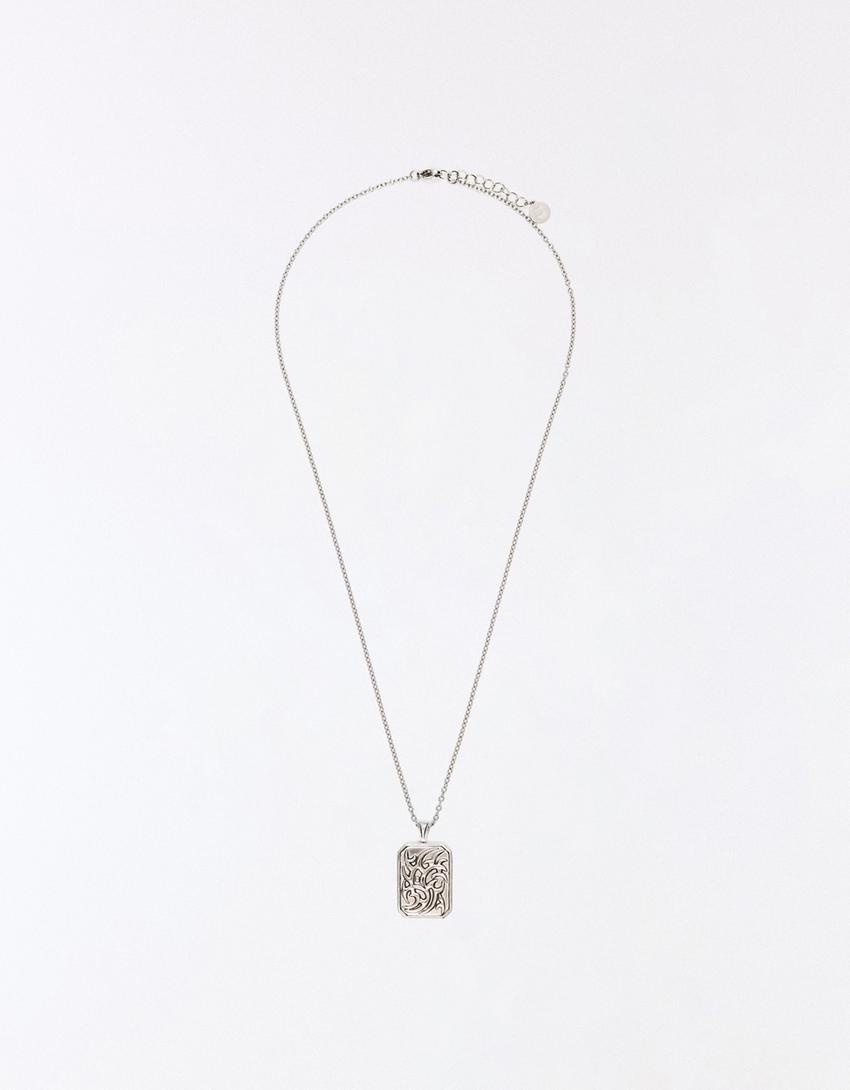 Collier pendentif en acier-Argent