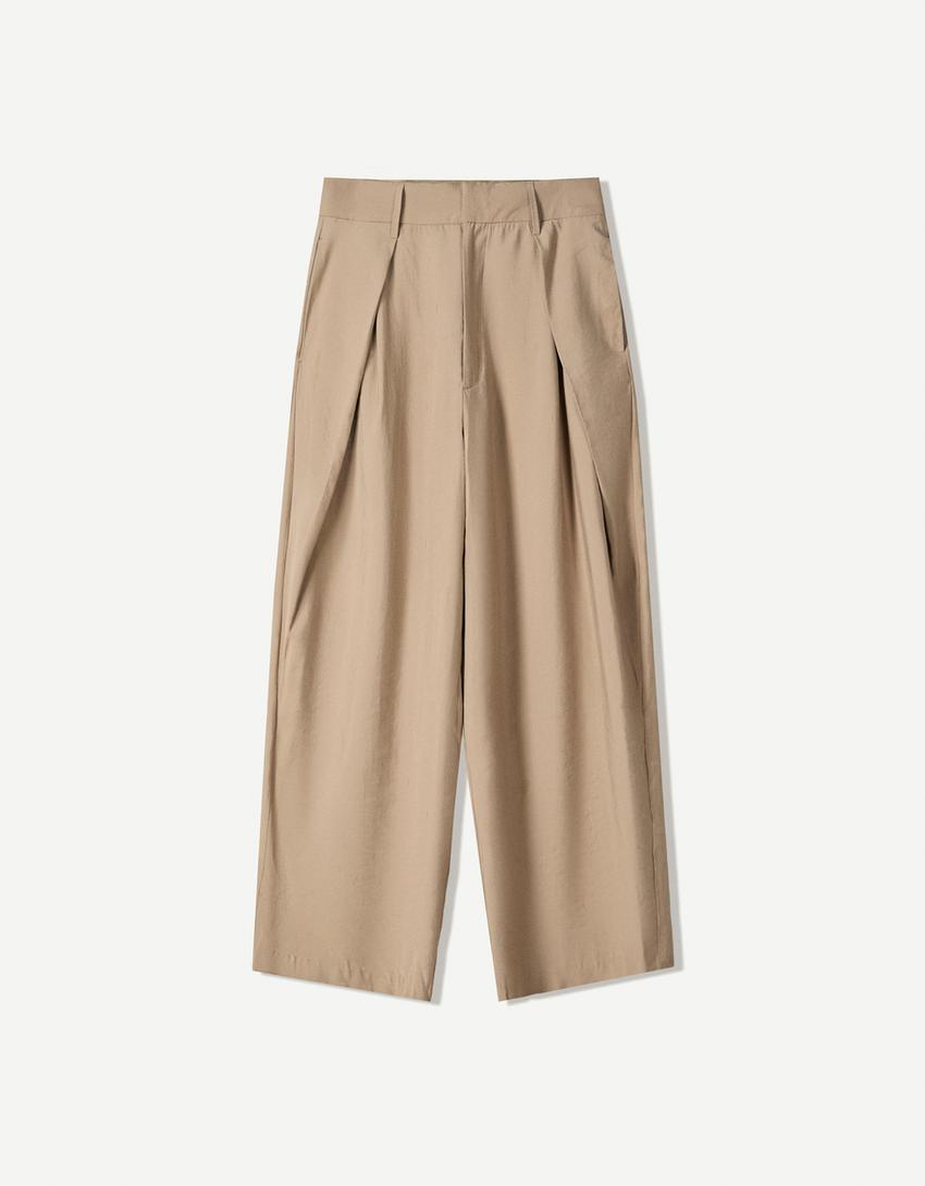 Super baggy broek met plooien-Zand-3