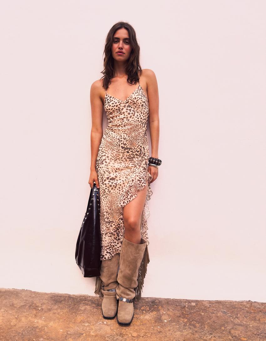 Robe midi à imprimé animal-Multicouleur-2