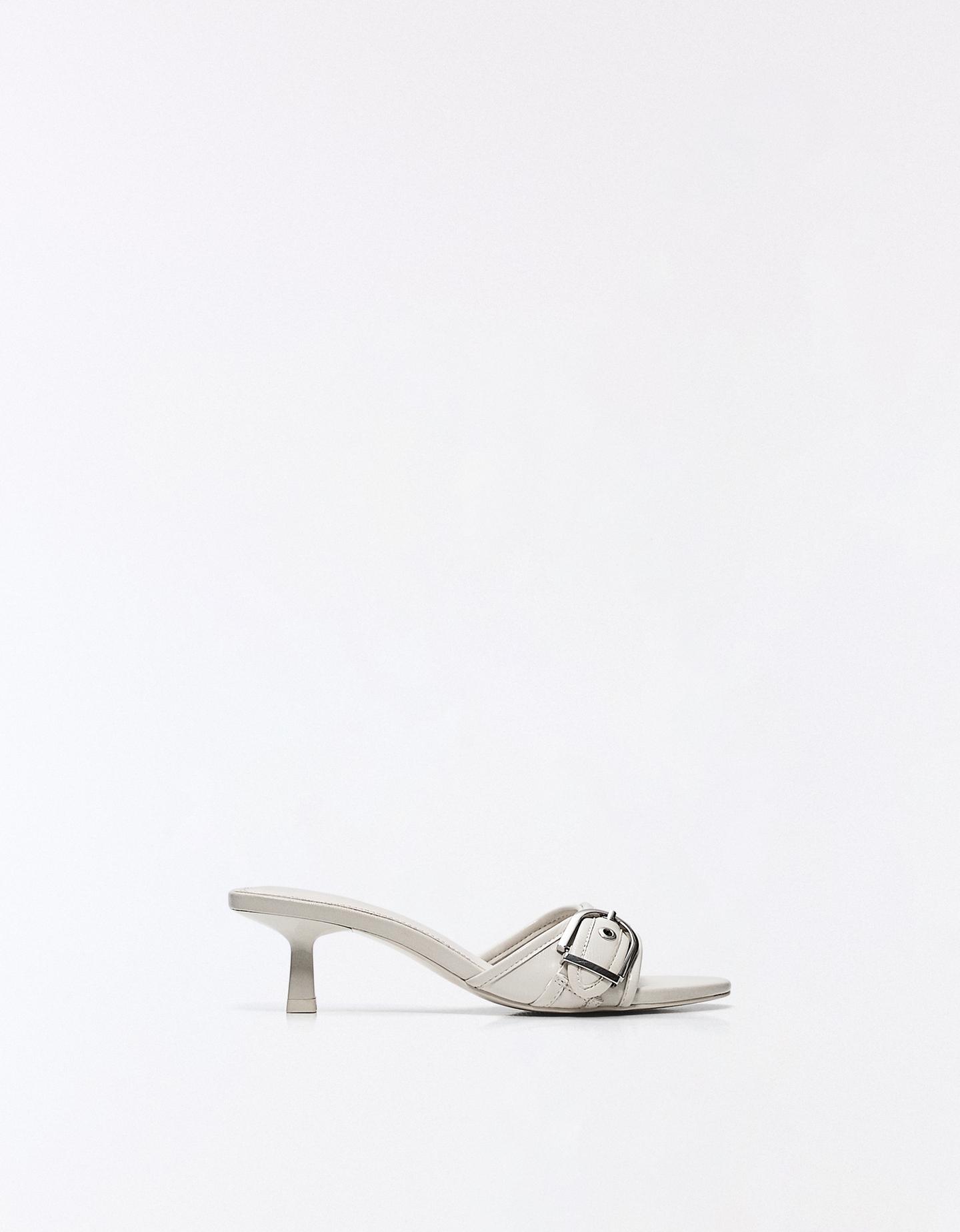 Bershka Mule Tacón Hebilla Mujer Blanco