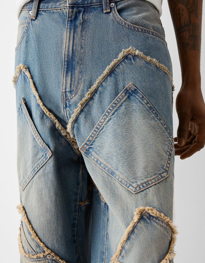 Jean super baggy empiècements-Bleu lavé-5