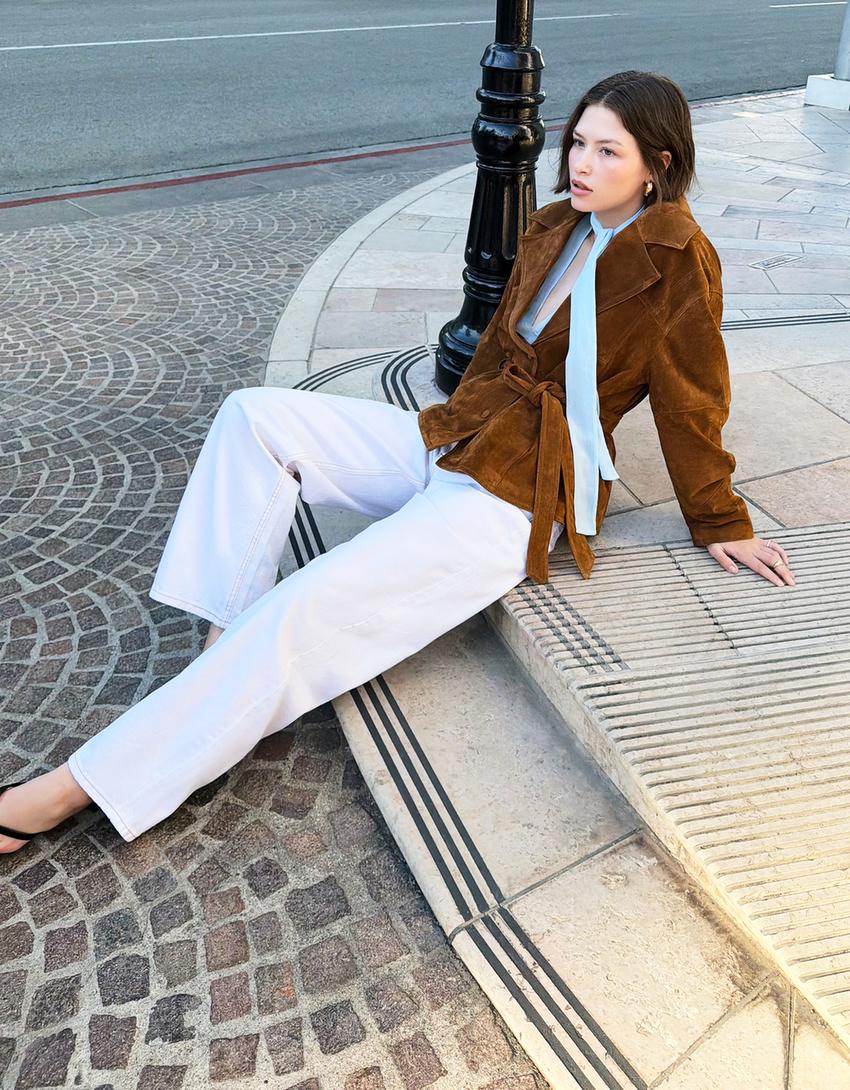 Cazadora suede cinturón-Marrón