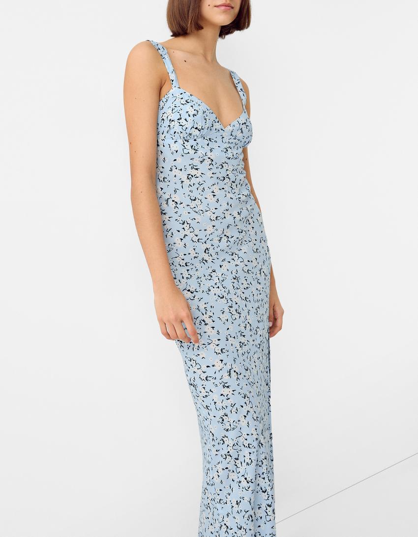 Printed strappy midi dress with ties at the back-Multicolored