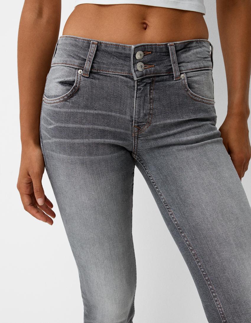 جينز بوتكوت بخصر منخفض-رمادي داكن-3