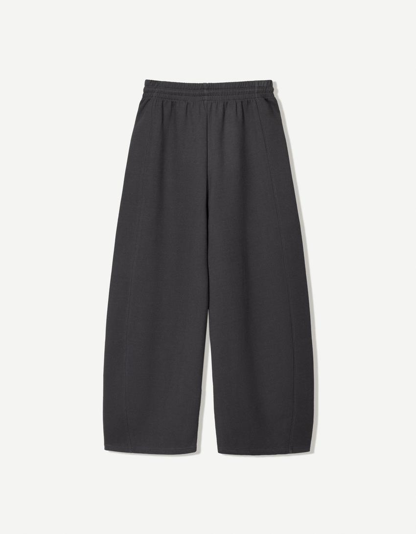 Pamuklu barrel fit pantolon-Gri-4