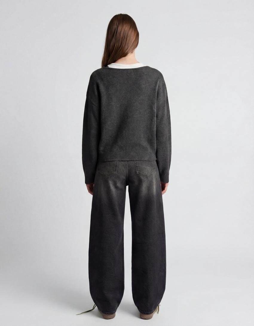 Jeans barrel fit vita alta-Nero