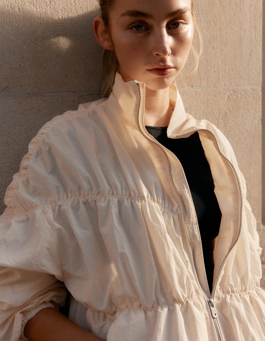 Ruched technical jacket-Cream