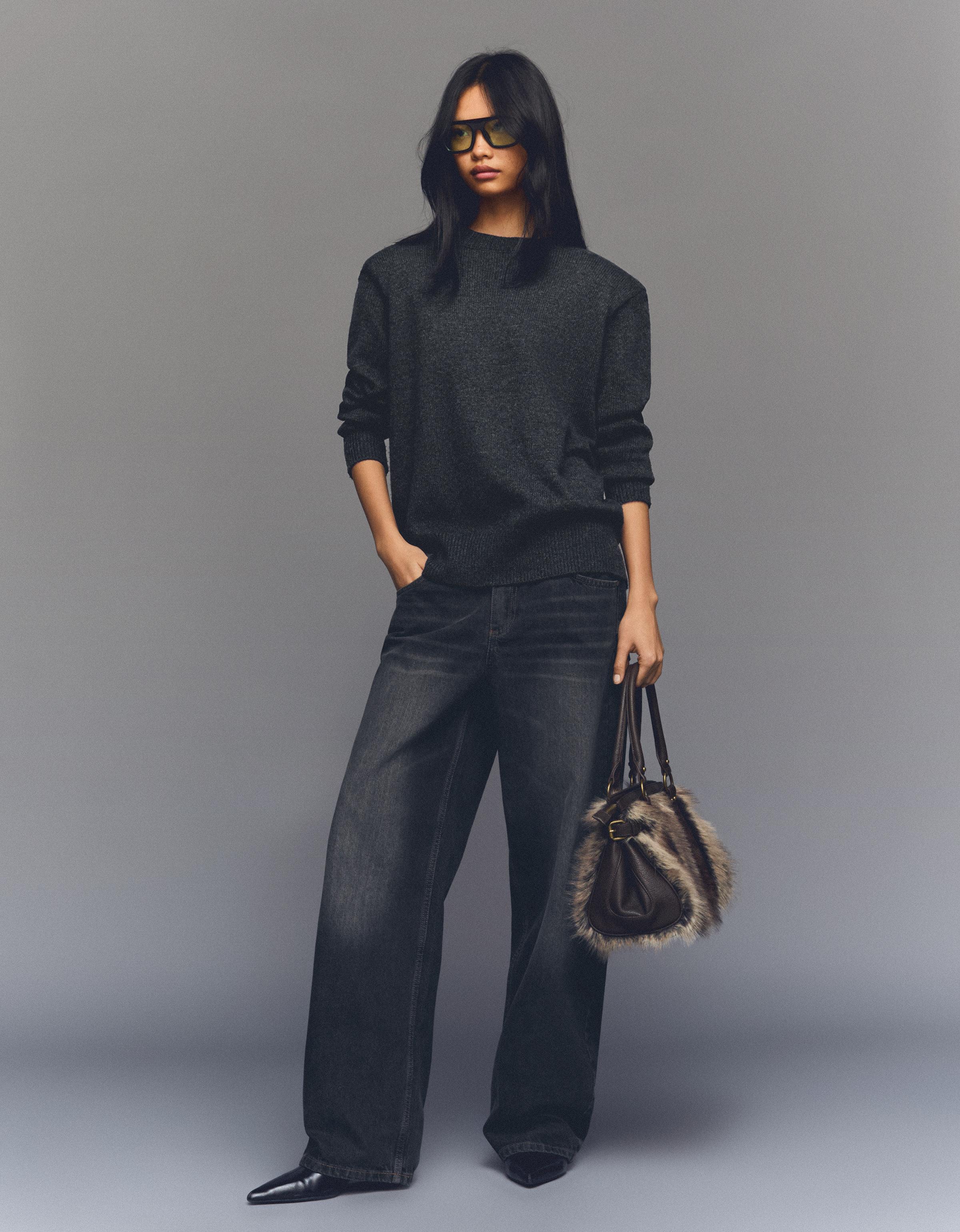 Bershka Pullover Mit Schulterpolstern Damen M-L Dunkelgrau