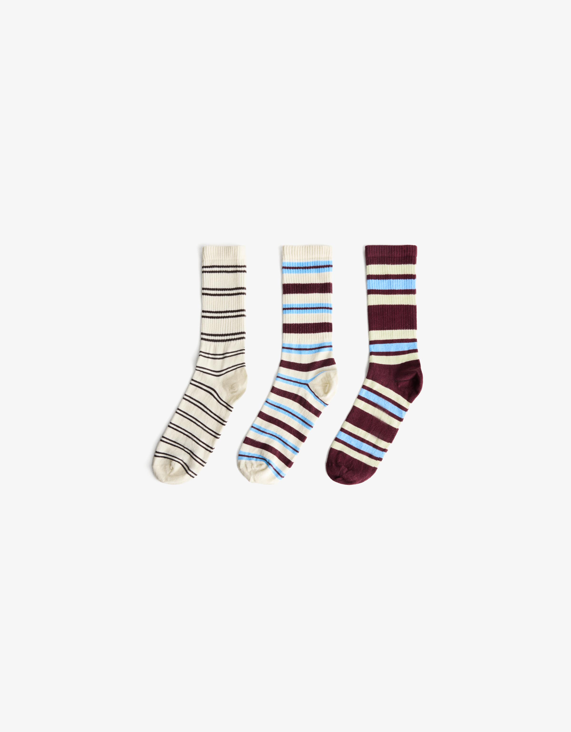 Bershka 3er-Pack Gestreifte Socken Herren M Braun