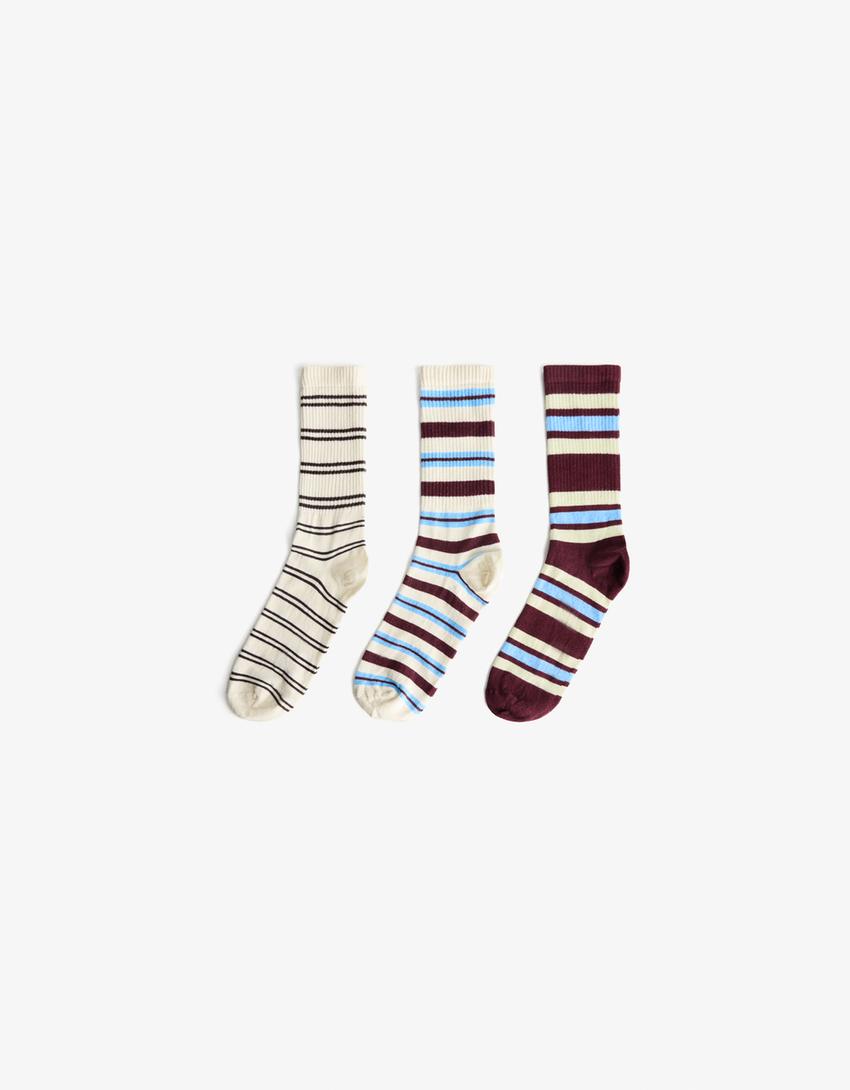 Pack of 3 striped socks-Brown