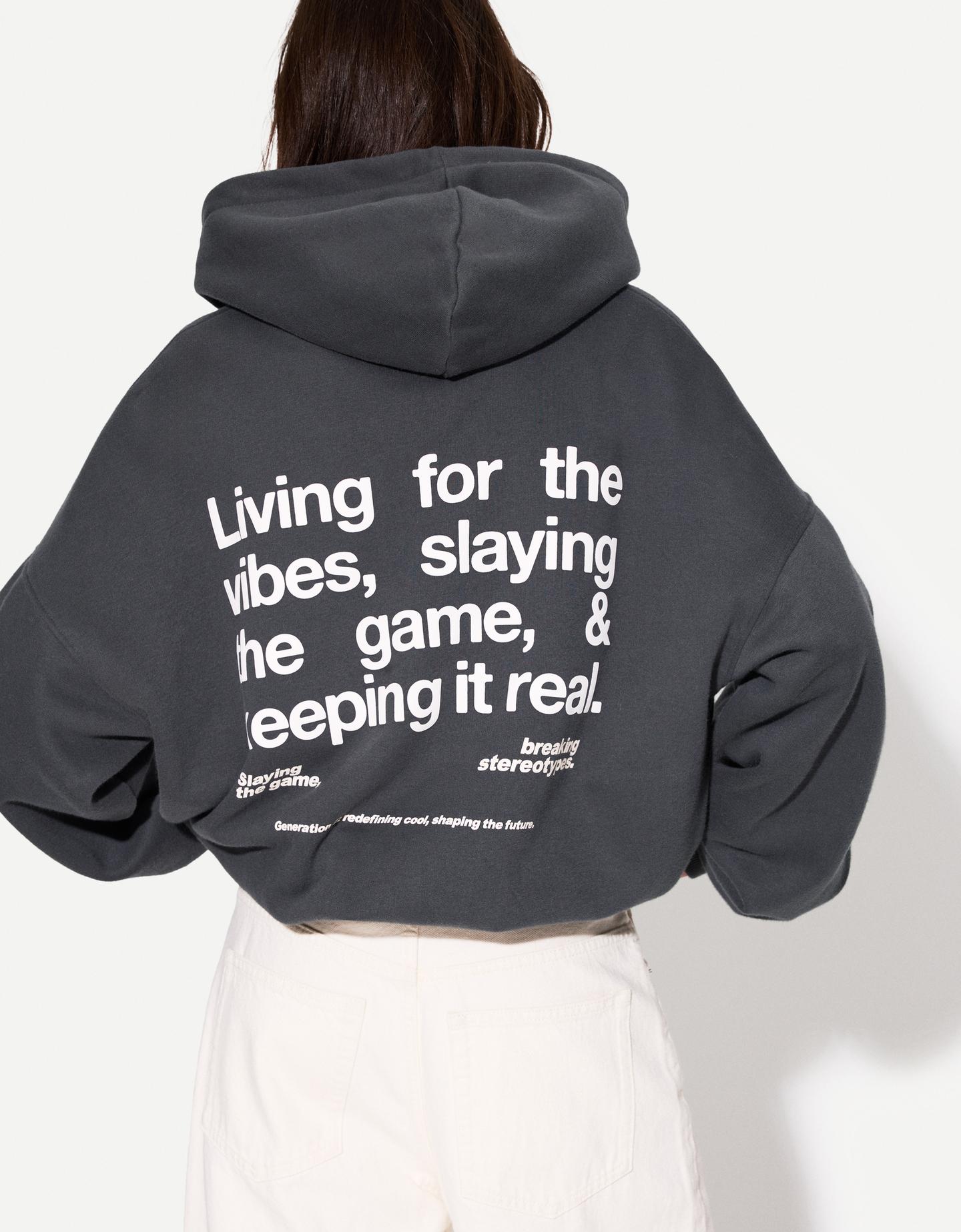 Bershka Hoodie Mit Print Damen Xs Dunkelgrau günstig online kaufen