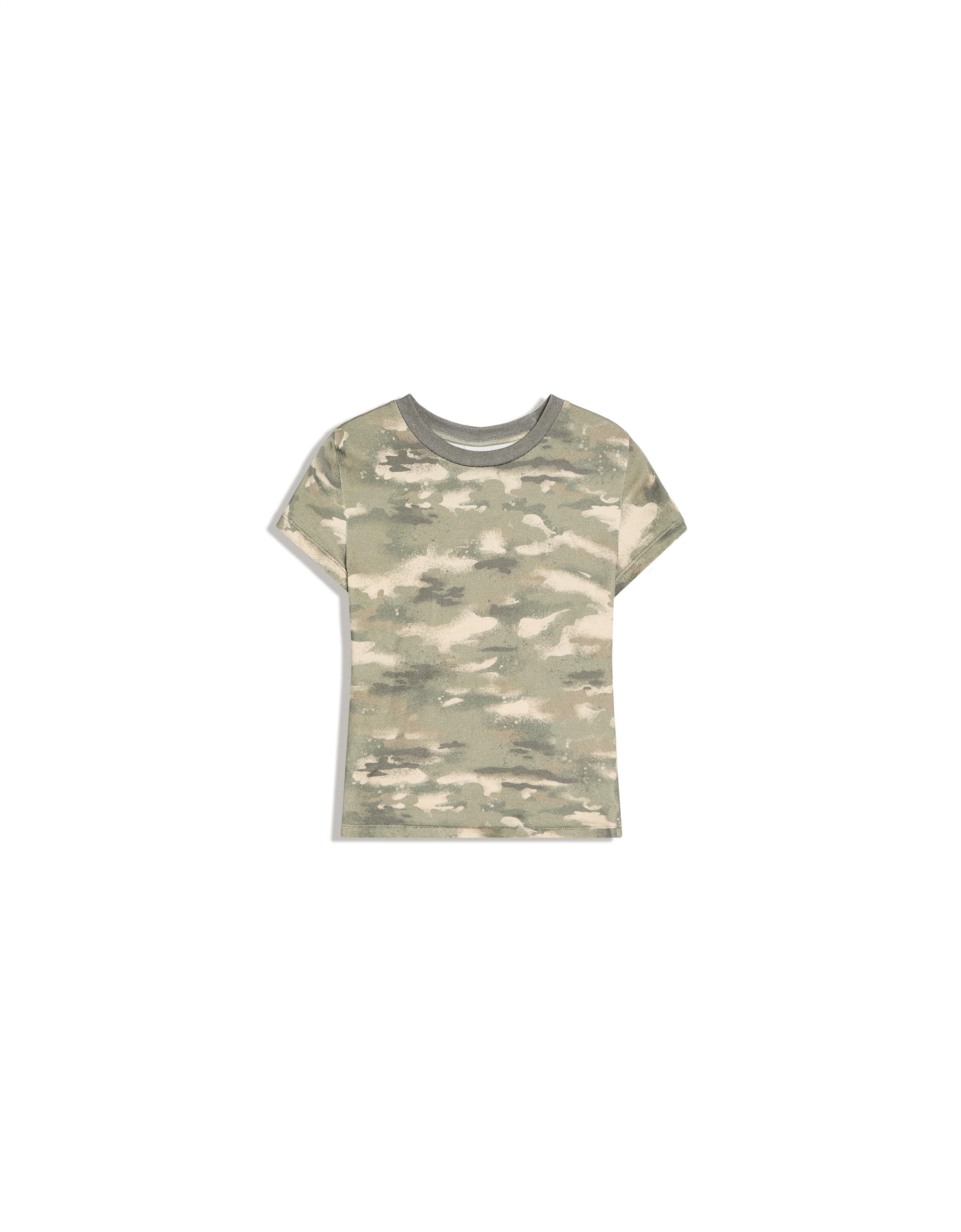 Fitted short sleeve camouflage T-shirt — Khaki