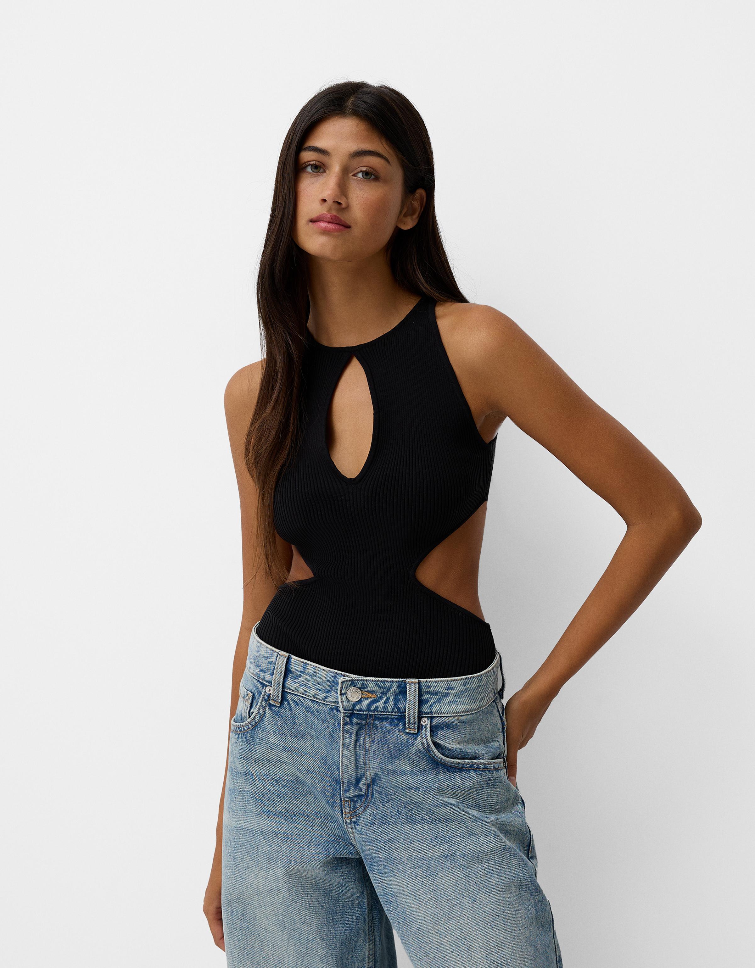 Bershka Body Mit Cut-Out Damen Xs Schwarz