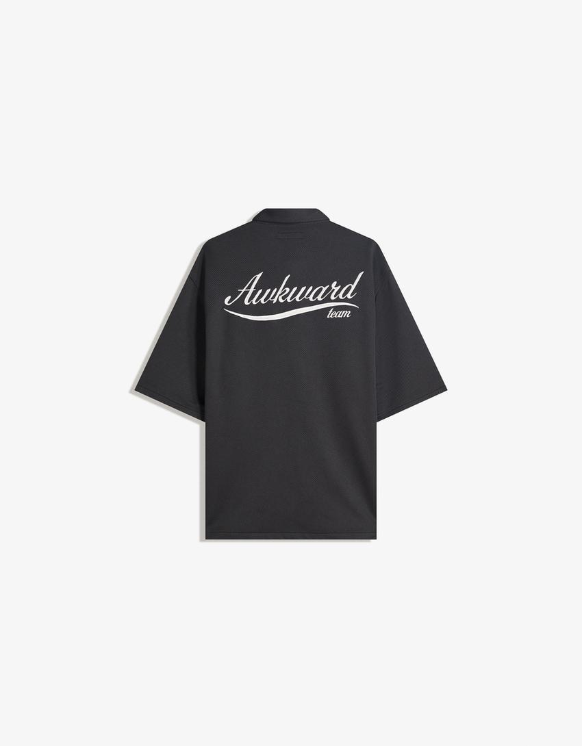 Camisa manga corta bordado-Negro