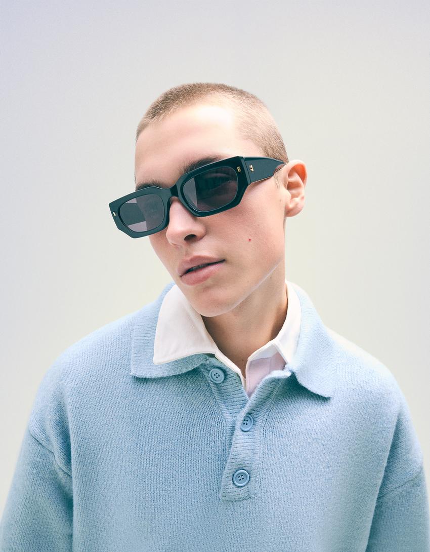 Pull col polo-Bleu clair