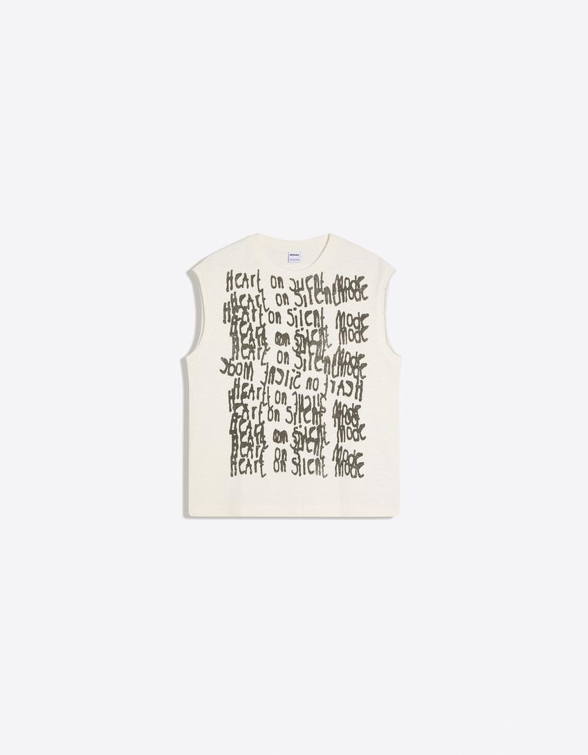 Worker baskılı tişört-Kirli beyaz