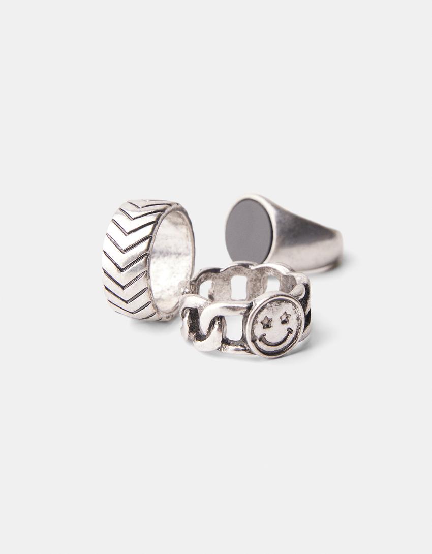 3-pack of signet rings-Silver