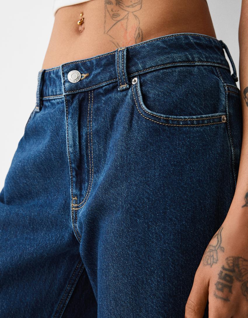 Straight-leg denim Bermuda shorts-Navy-5