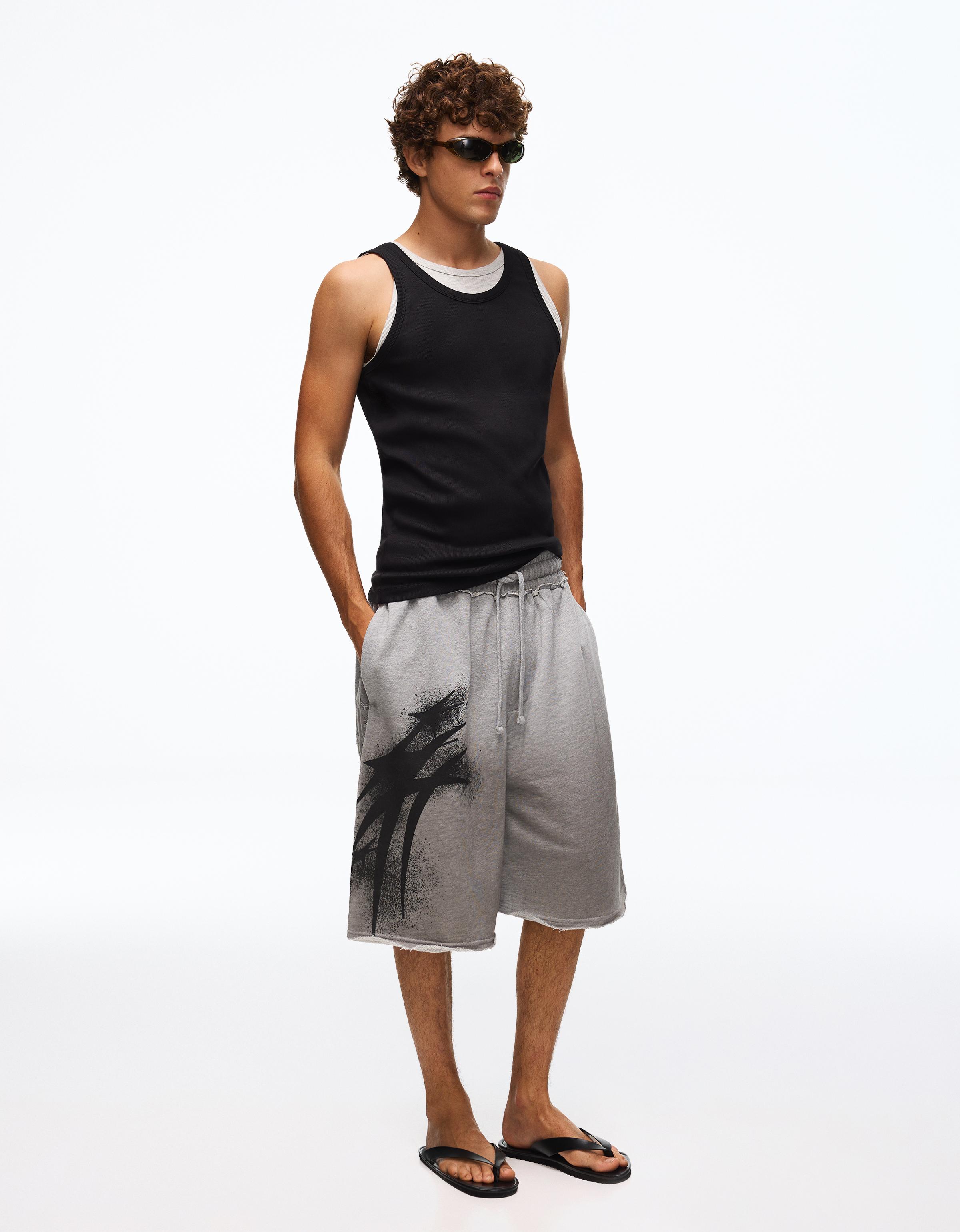 Washed jersey Bermuda shorts with print — Grey
