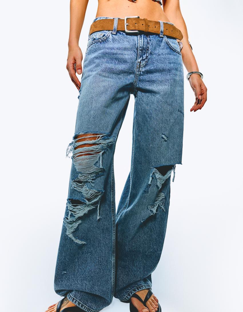 Ripped boyfriend jeans-Light blue-1