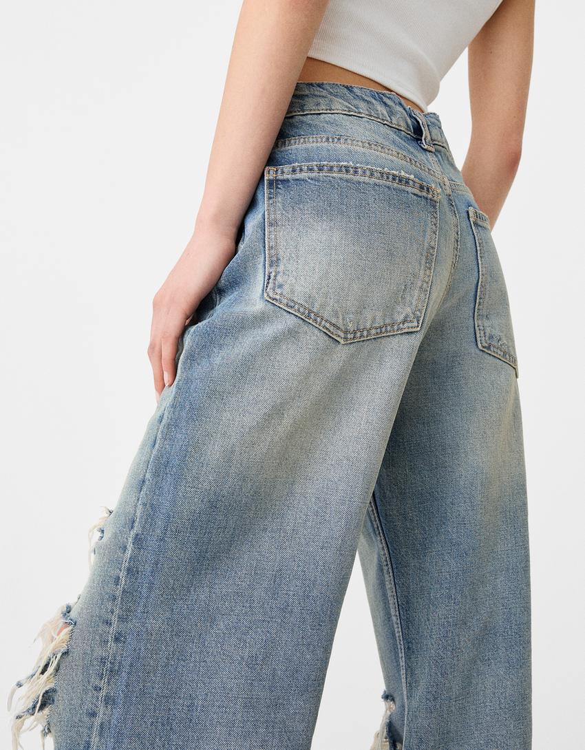 Jeans baggy com rasgões-Azul lavado-6