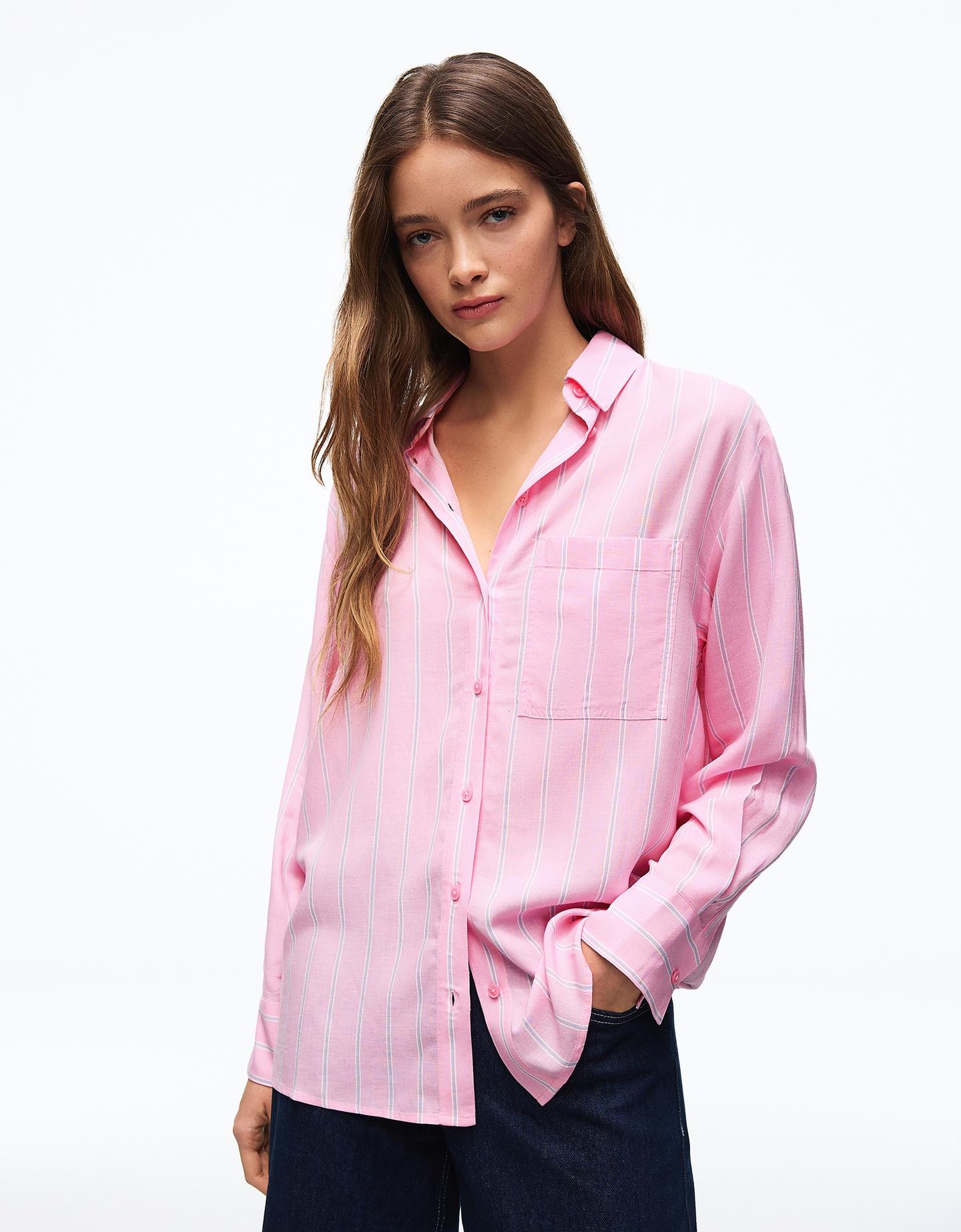 Bershka zwiewna koszula oversize fuksja