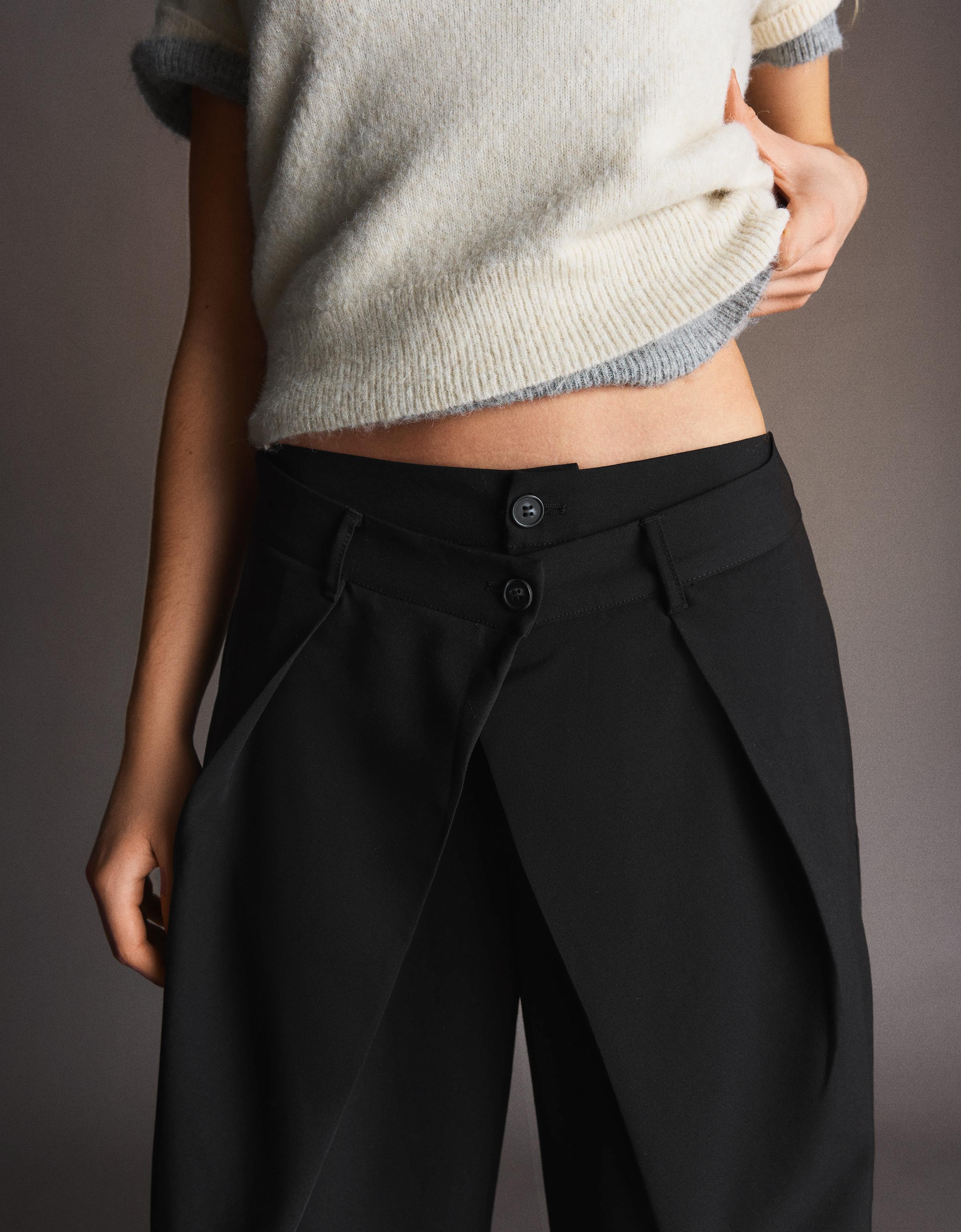 Pleated double-button trousers — Black