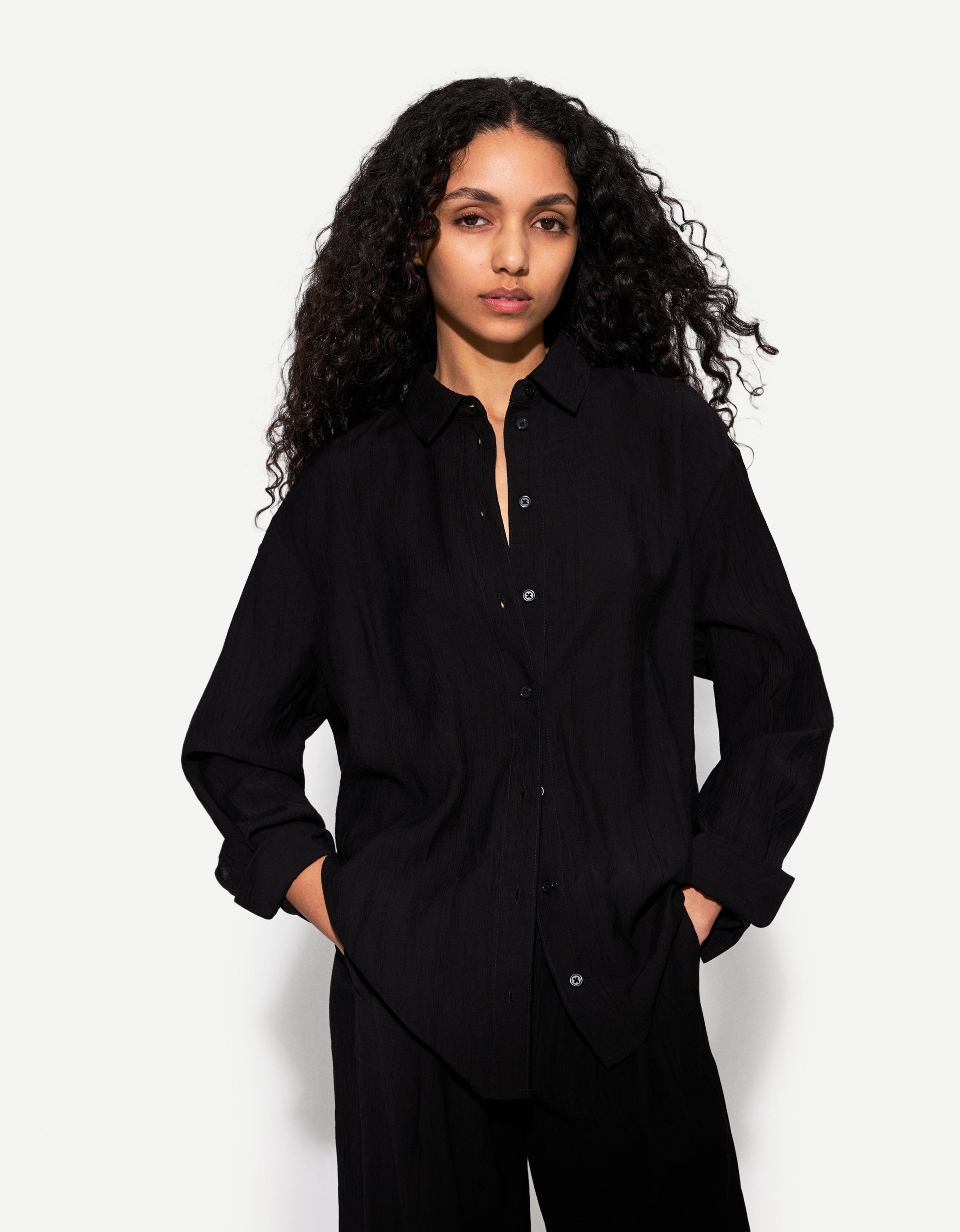 Bershka Hemd Mit Langen Ärmeln Und Schleifen Damen Xl Schwarz