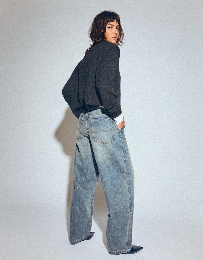 Balloon fit baggy jeans-Light blue