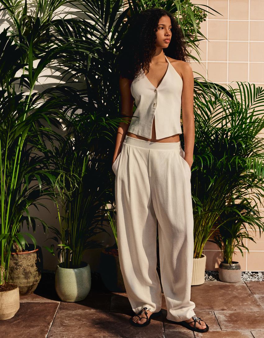 Waistcoat and trousers set with elasticated waistband-Waistcoat and trousers set with elasticated waistband