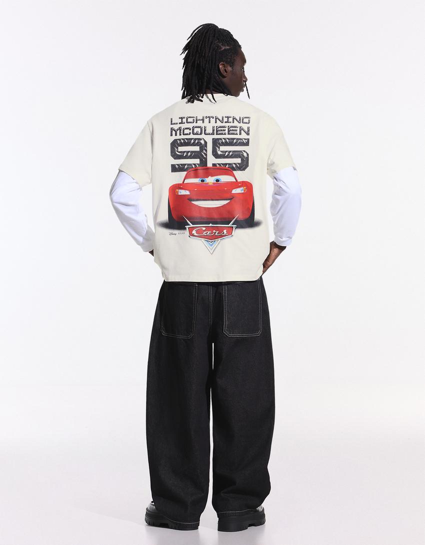 T-Shirt mit kurzen Ärmeln und Cars Print-Weiss