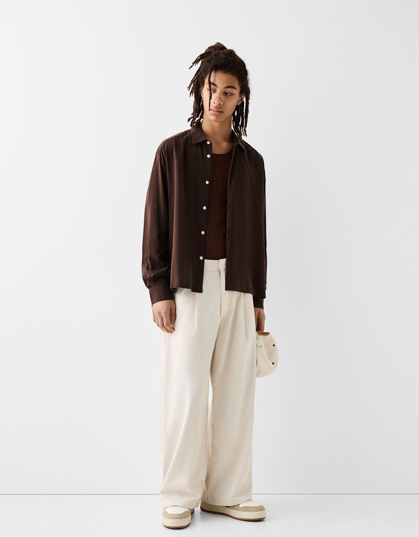 Chemise à manches longues-Marron-3