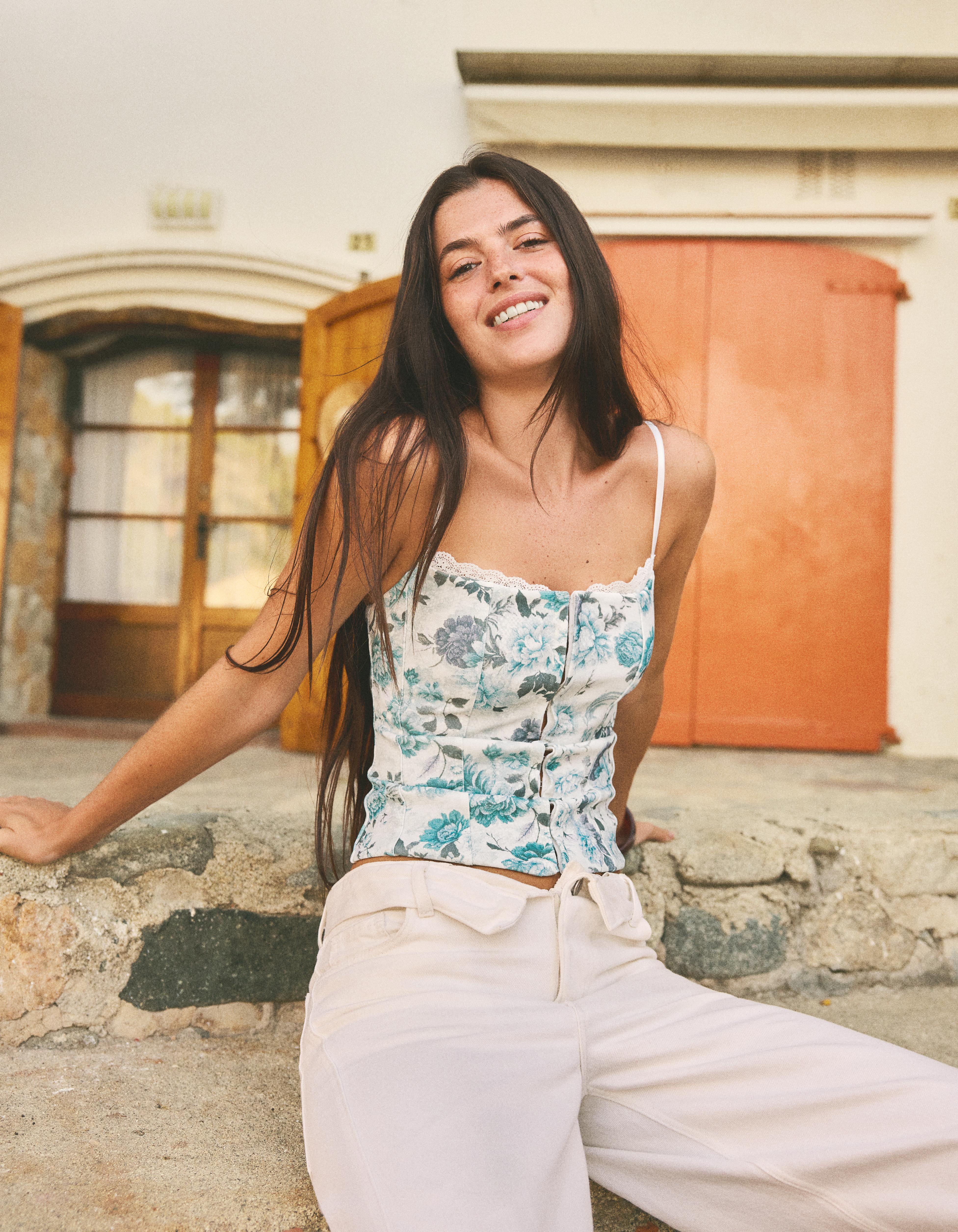 Floral corset strappy top — Blue
