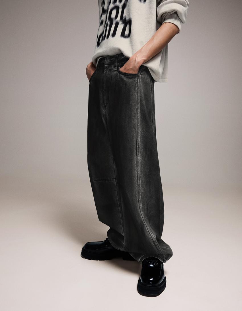 Barrel-Hose mit Print-Schwarz