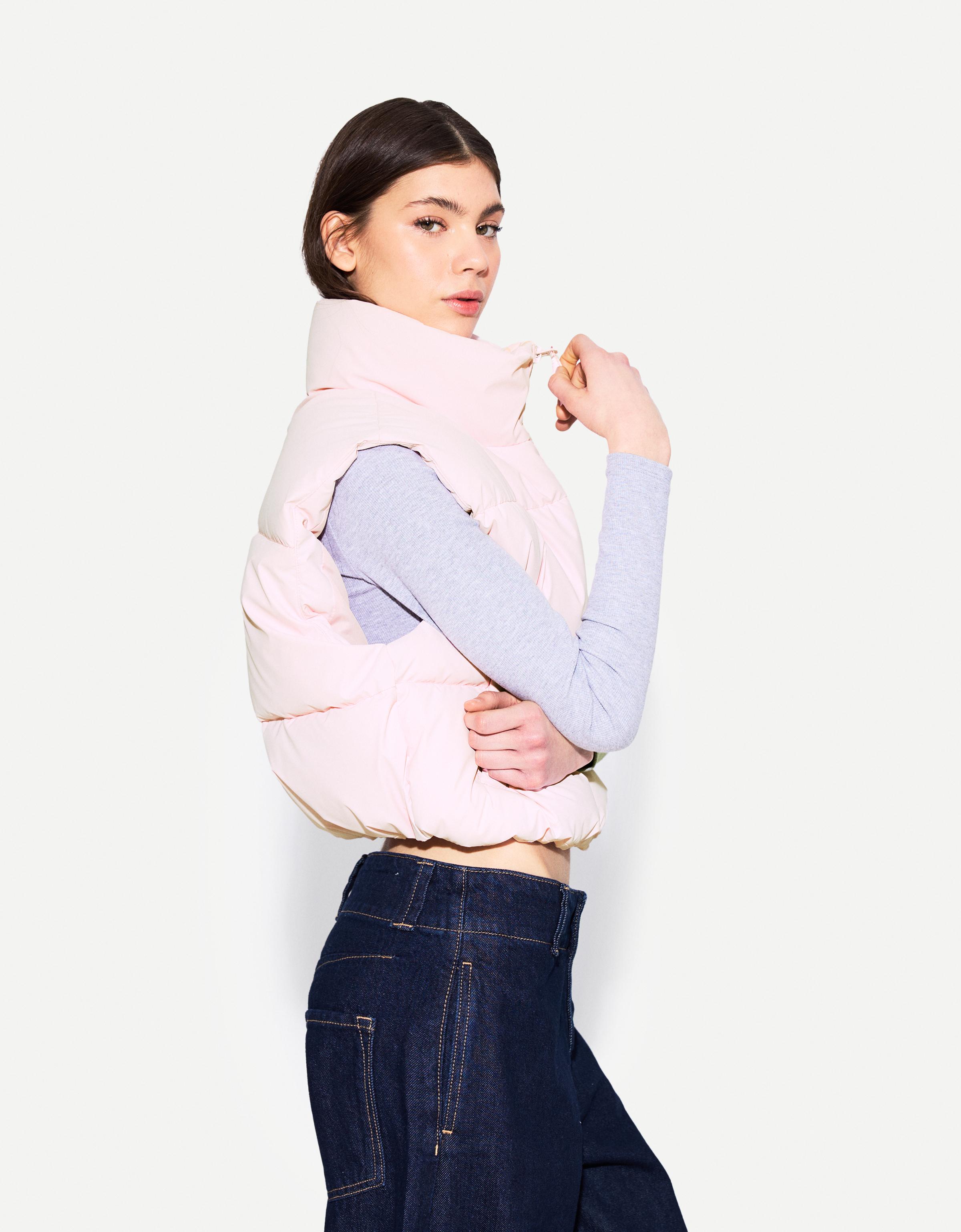 Bershka Gesteppte Cropped-Weste Damen 10-12 Rosa