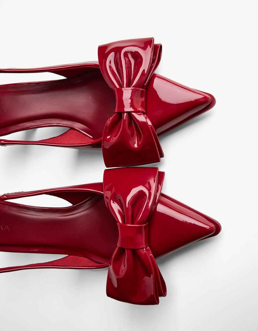 Sapato tacão kitten laço-Vermelho