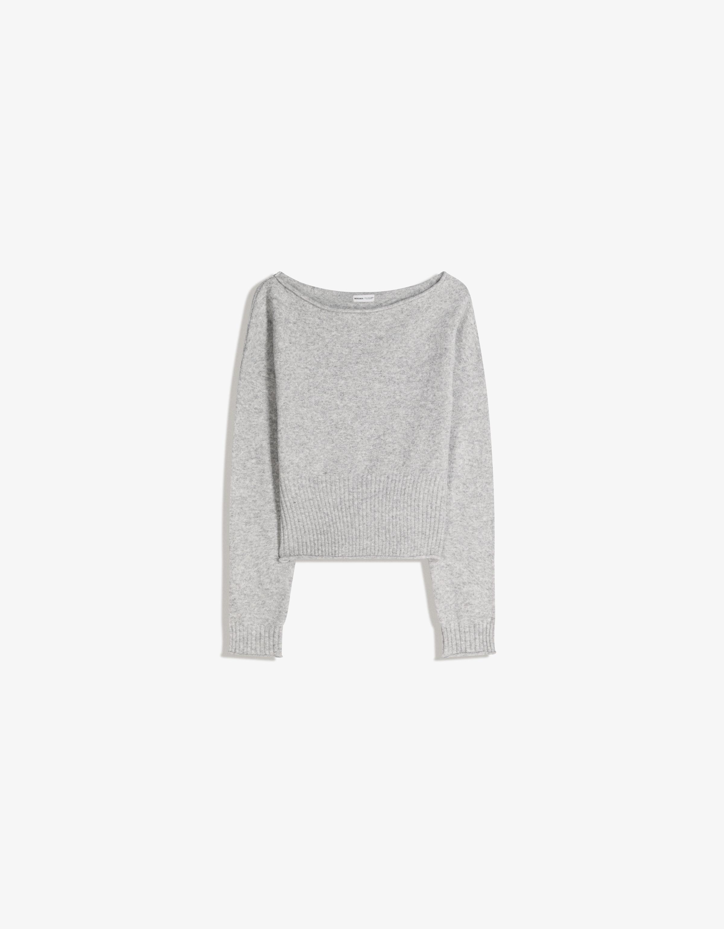 Knit boat neck jumper — Grey