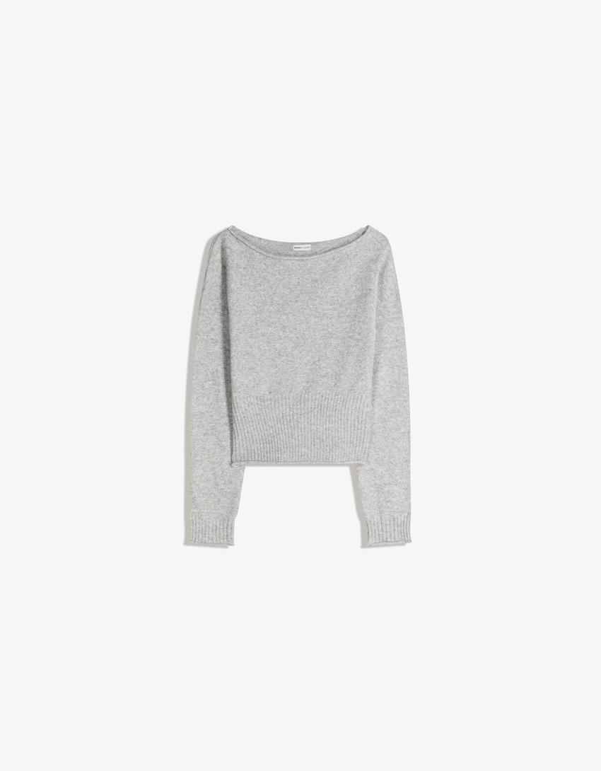 Πουλόβερ λαιμόκοψη χαμόγελο-Γκρι