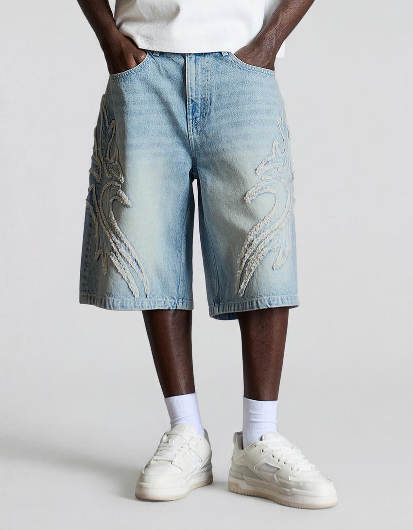 Bermuda baggy fit patch-Azzurro Chiaro