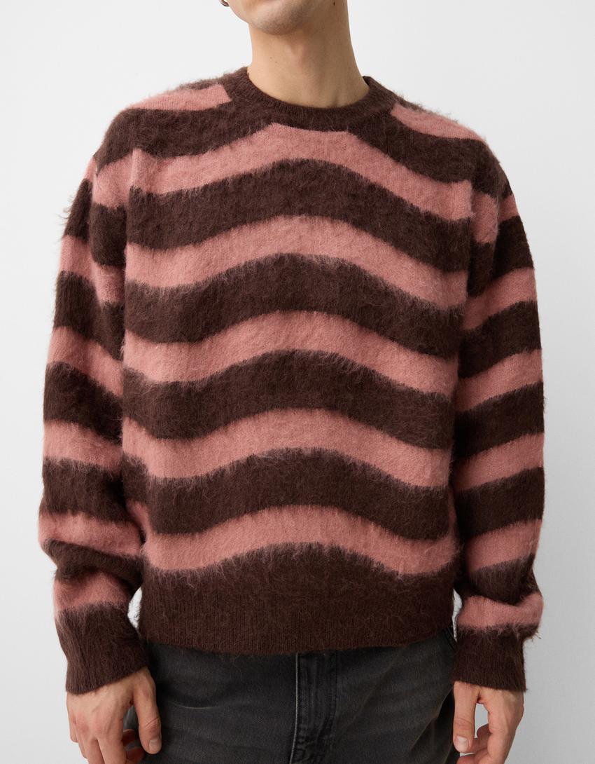 Striped faux fur sweater - Men | Bershka