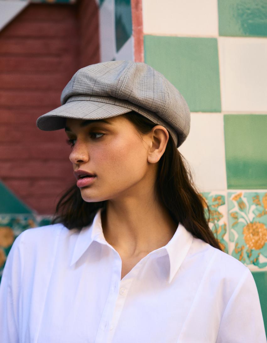 Plaid cap-Mixed gray