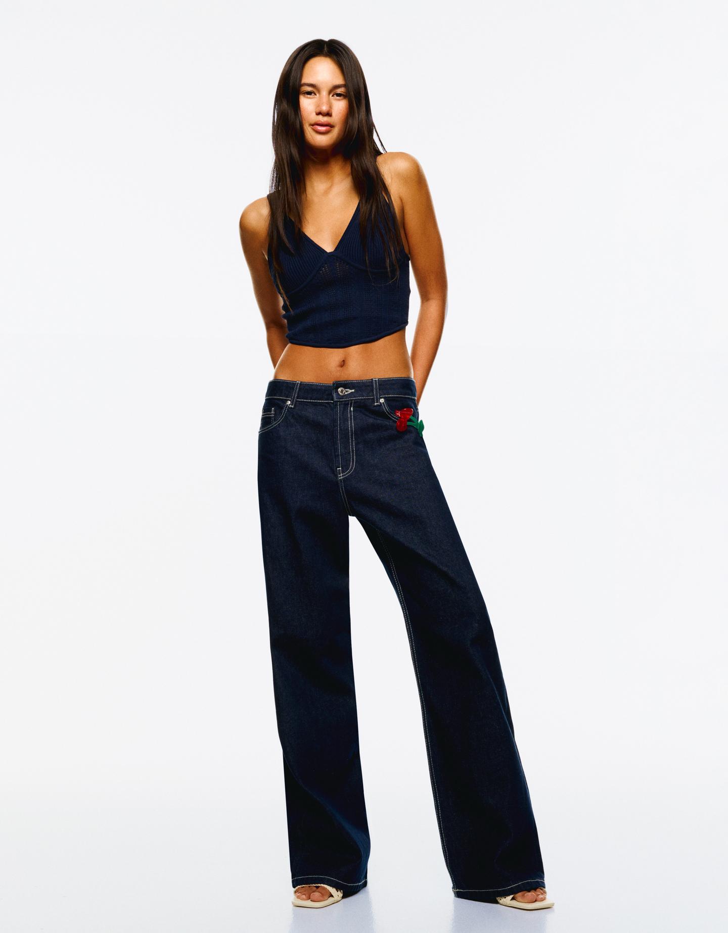 Bershka jeansy baggy granatowy