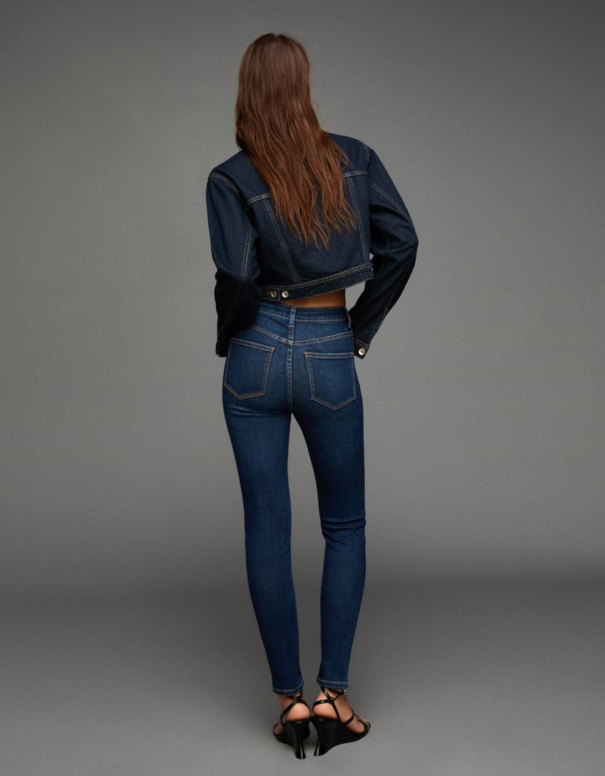 Blugi skinny soft talie super înaltă-Albastru-1