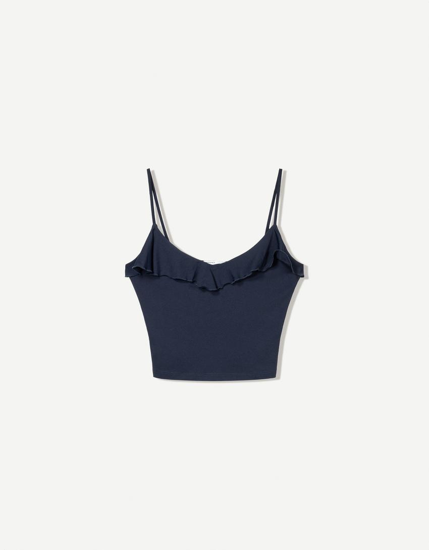 Ruffled strappy top-Navy-3