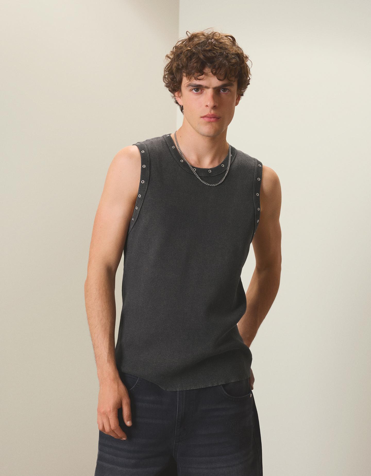 Bershka Canotta Con Occhielli Uomo Xl Nero