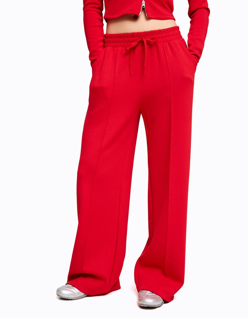 Hose mit Weitem Bein, Soft Touch-Rot