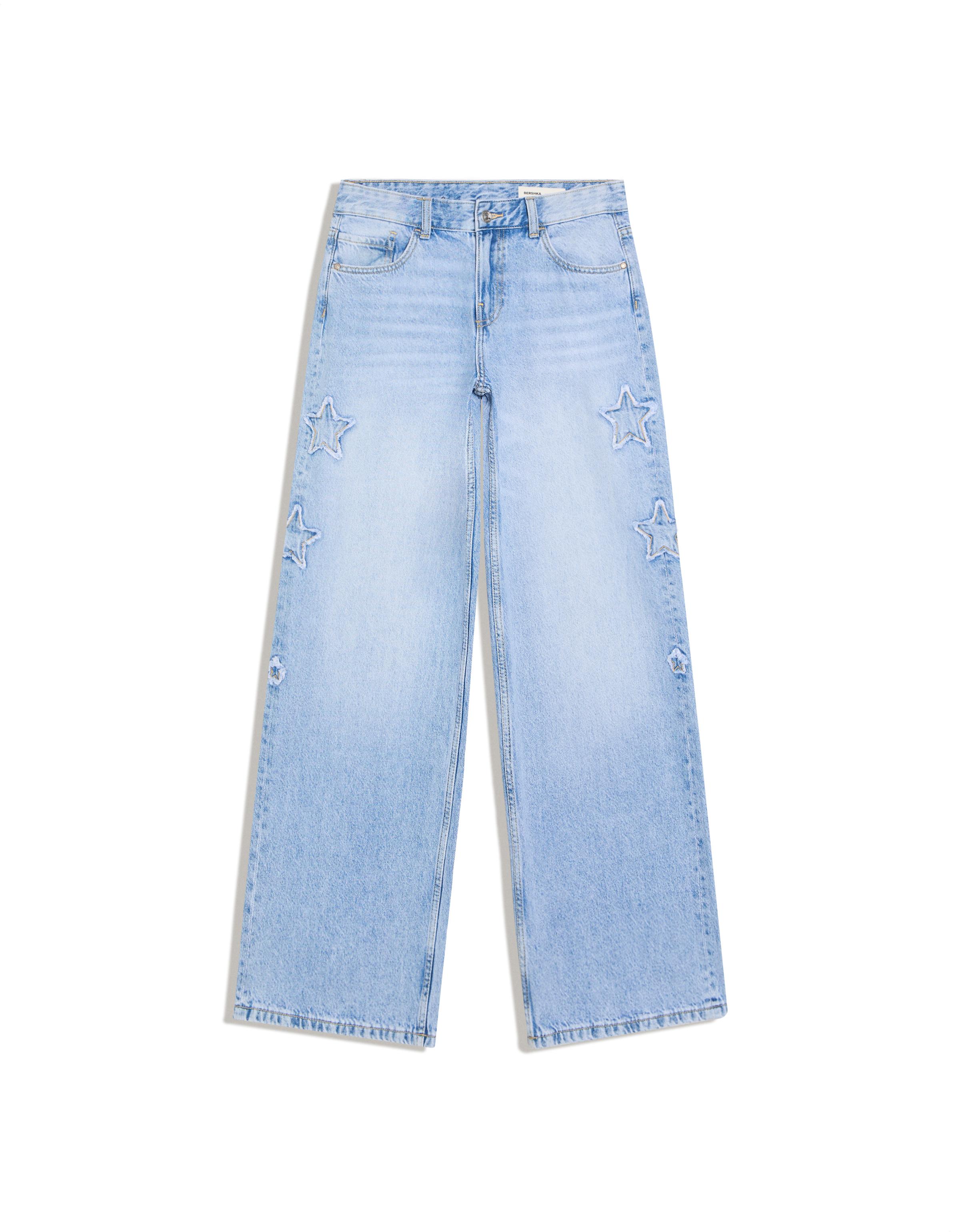 Boyfriend jeans with star print — Light blue