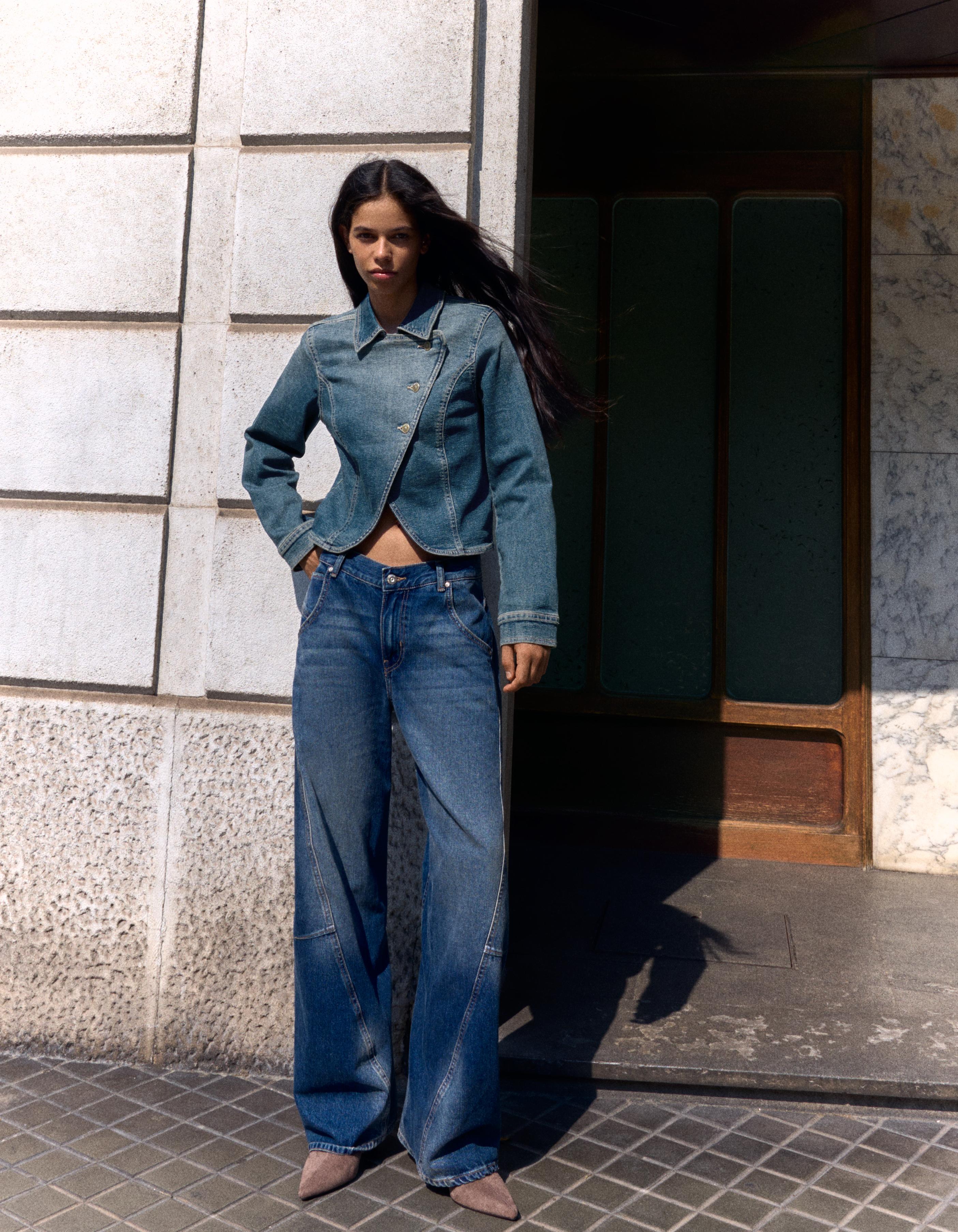 Asymmetric fitted denim jacket — Blue